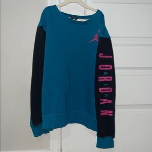 VINTAGE Air Jordan Boys Youth Blue and Black Crew Neck Sweater with Neon